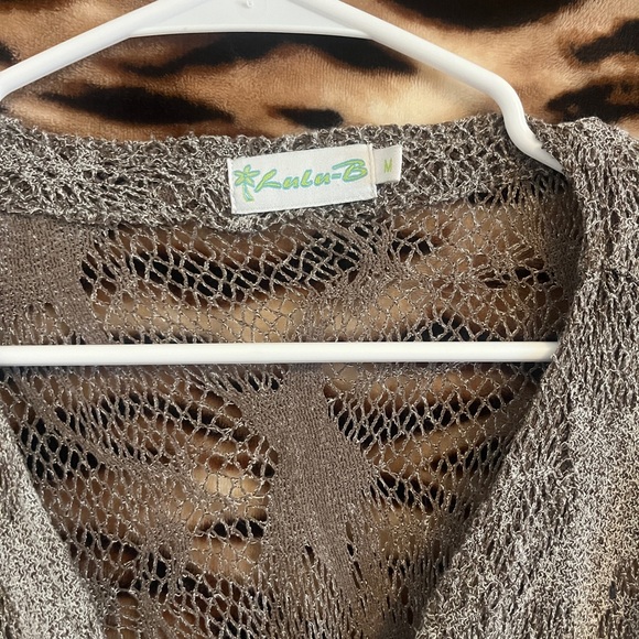 Lulu-B Open Weave Button Cardigan in Taupe - Picture 2 of 4